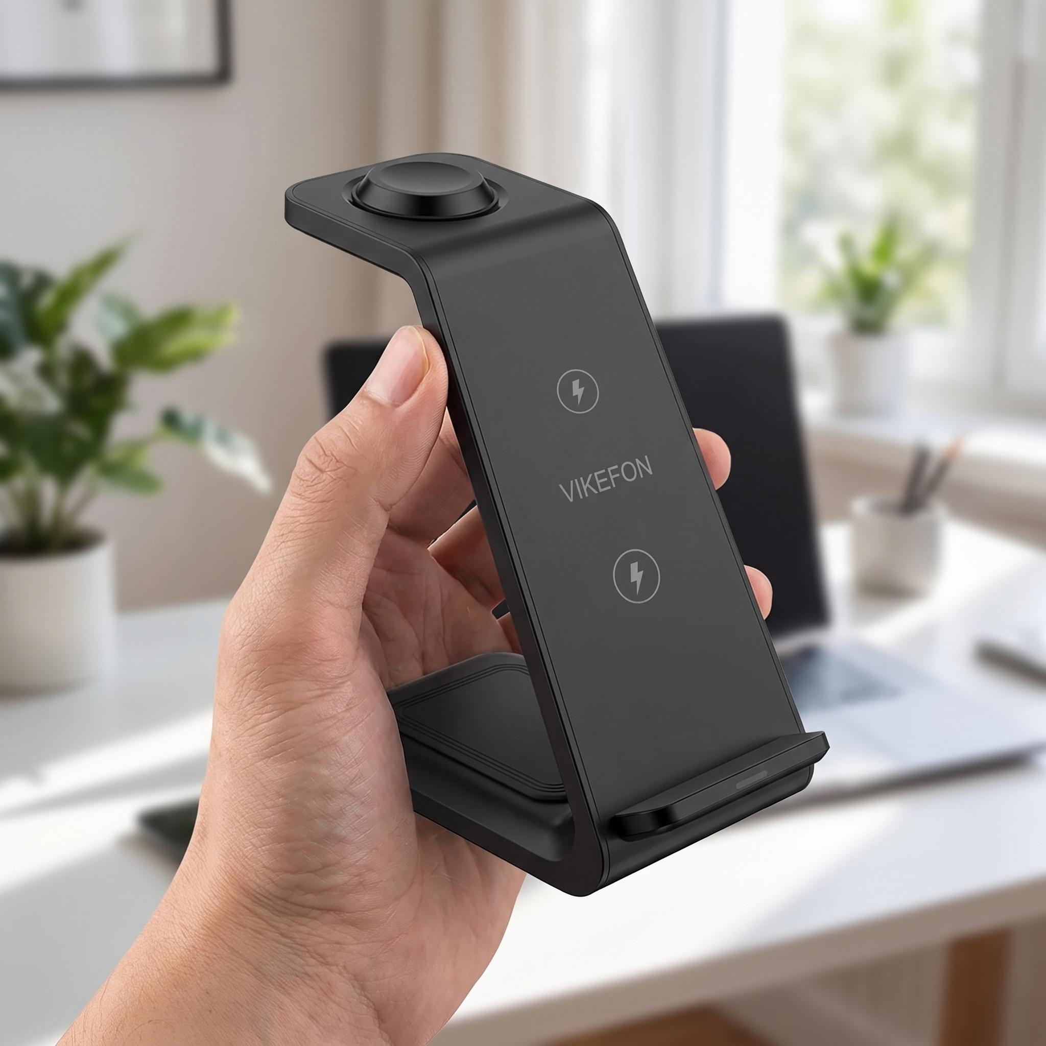 VIKEFON 3 in 1 Wireless Charger Stand for iPhone 16 15 14 13 12 Samsung Galaxy Apple Watch Airpods Pro Fast Charging Station