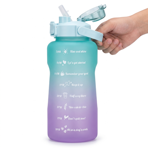 Botella de Agua Motivacional 2L con Marcador de Horas y Pajita | Motivational Water Bottle Time Marker Straw