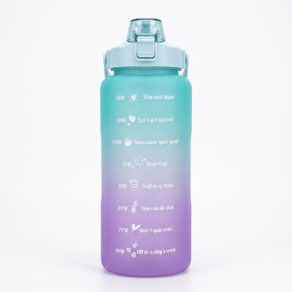 Botella de Agua Motivacional 2L con Marcador de Horas y Pajita | Motivational Water Bottle Time Marker Straw