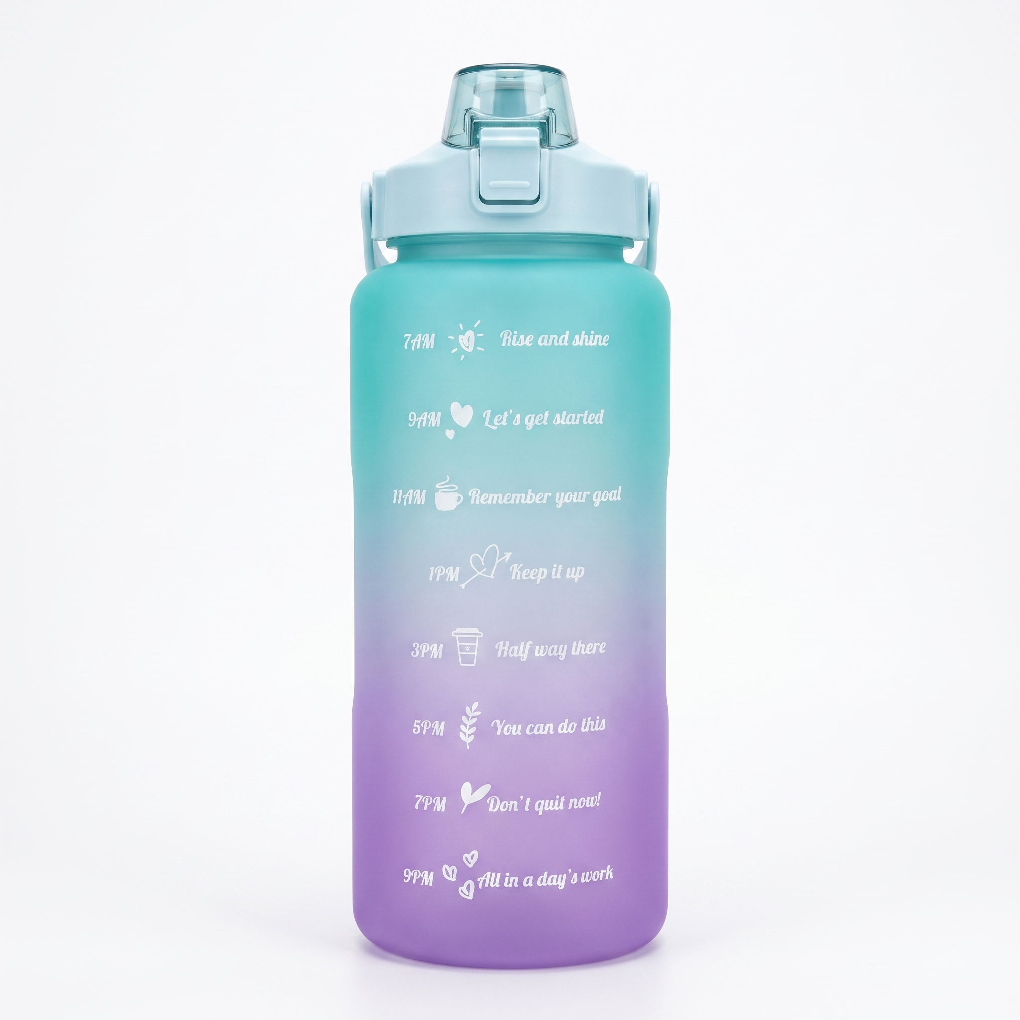 Botella de Agua Motivacional 2L con Marcador de Horas y Pajita | Motivational Water Bottle Time Marker Straw