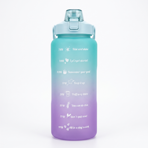 Botella de Agua Motivacional 2L con Marcador de Horas y Pajita | Motivational Water Bottle Time Marker Straw