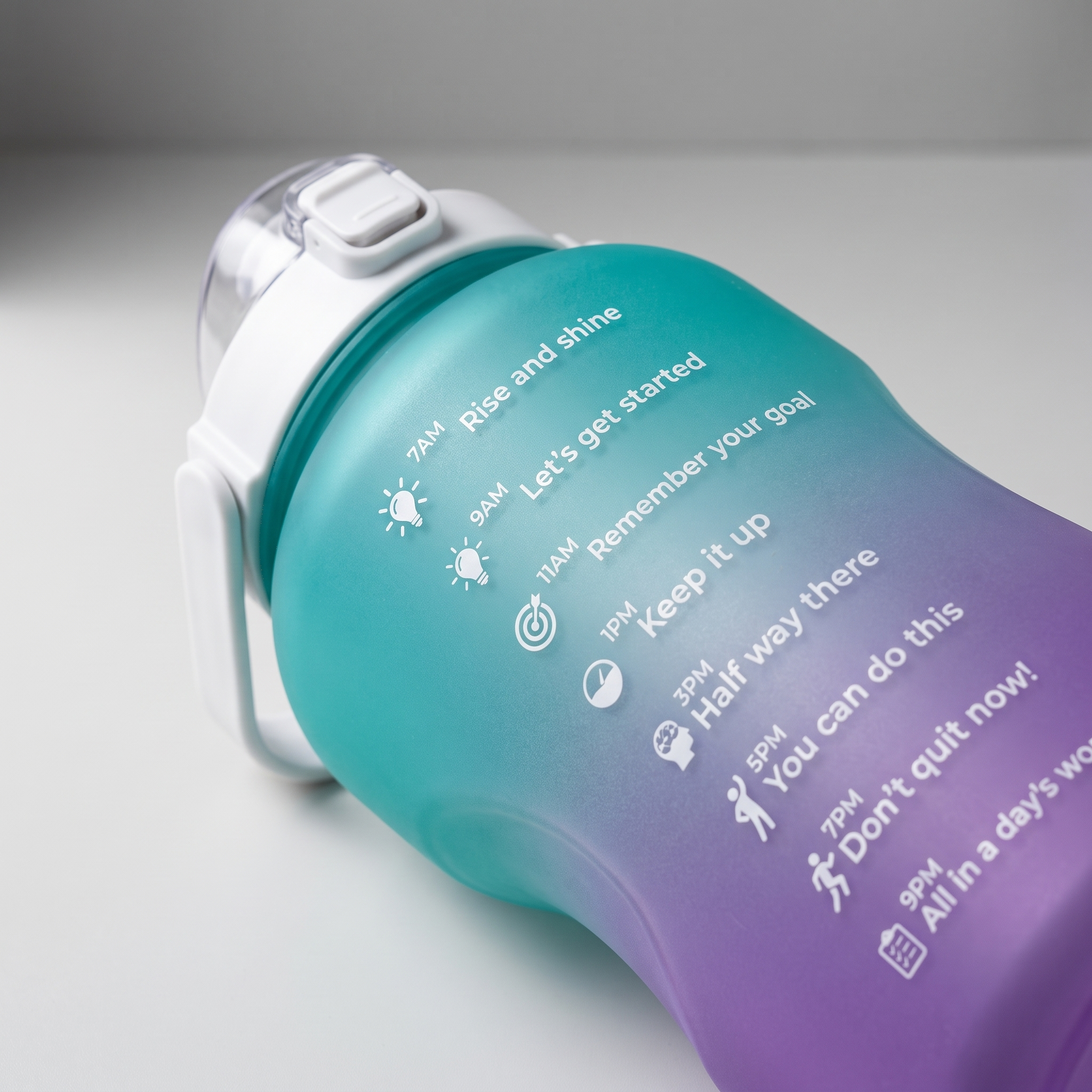 Botella de Agua Motivacional 2L con Marcador de Horas y Pajita | Motivational Water Bottle Time Marker Straw