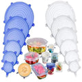 Silicone stretch lids 6 pack on white background