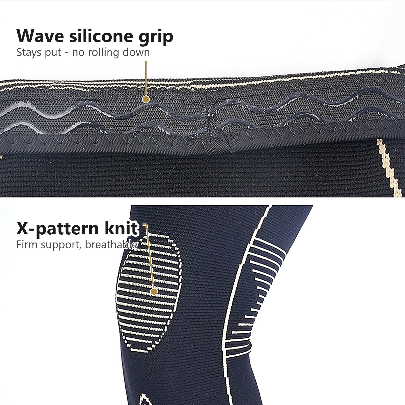 Premium extended v2 - wave silicone grip and X-pattern knit detail