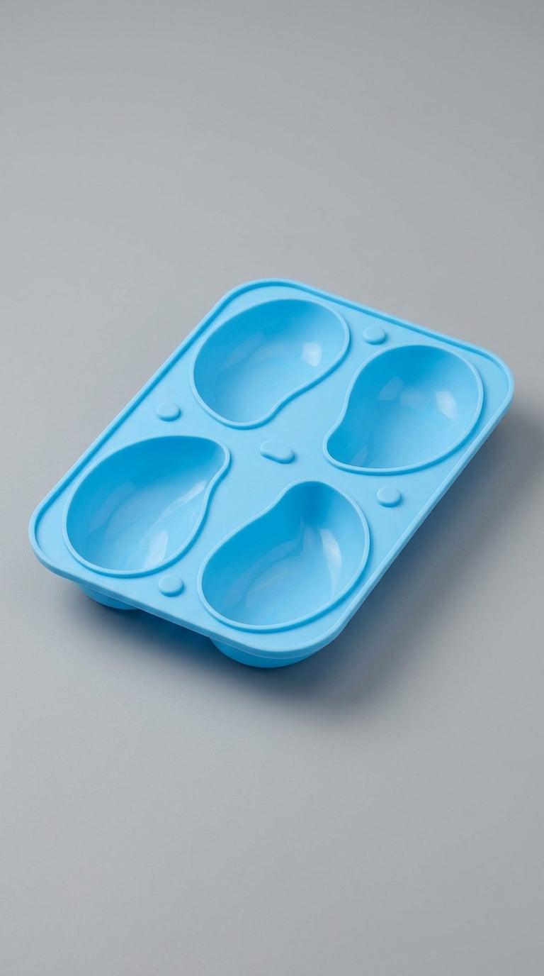Blue 4-cavity fruit-shaped silicone mold clean studio shot