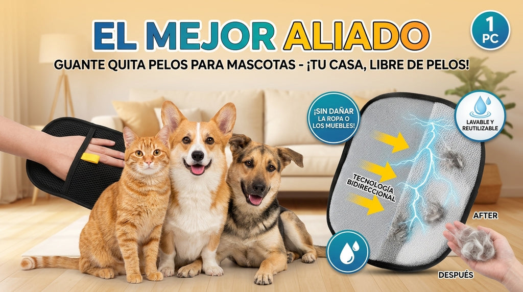 Quita Pelos de Mascota Reutilizable — Guante Doble Cara para Sofá y Alfombra