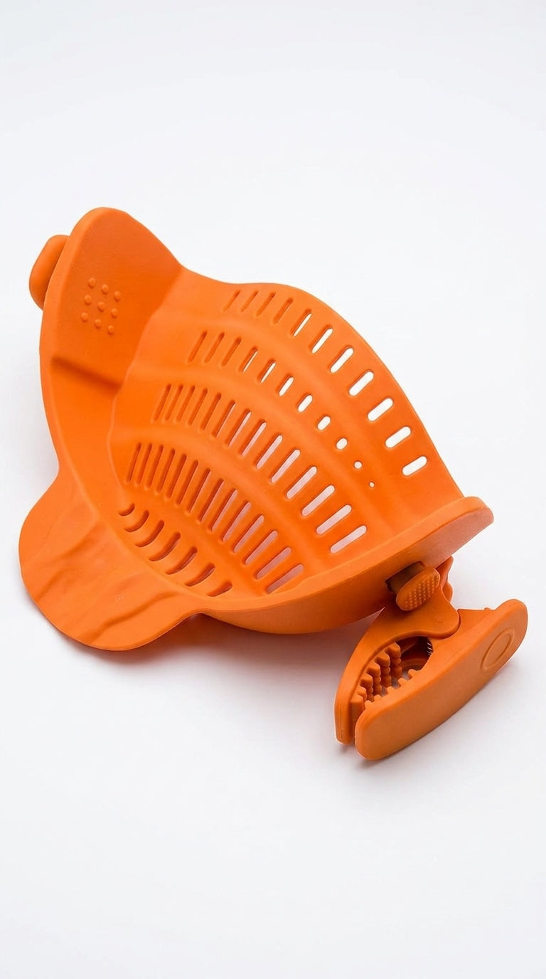 Clip on silicone pot strainer studio shot with clips