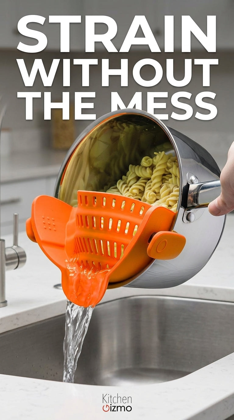 Strain without the mess - clip on silicone pot strainer