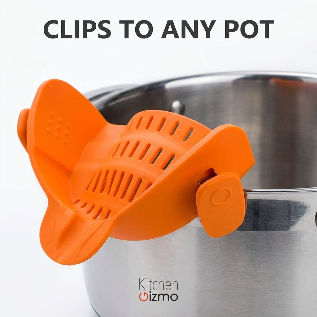 Clips to any pot - silicone snap on strainer