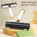 Reusable push and pull pet hair remover roller