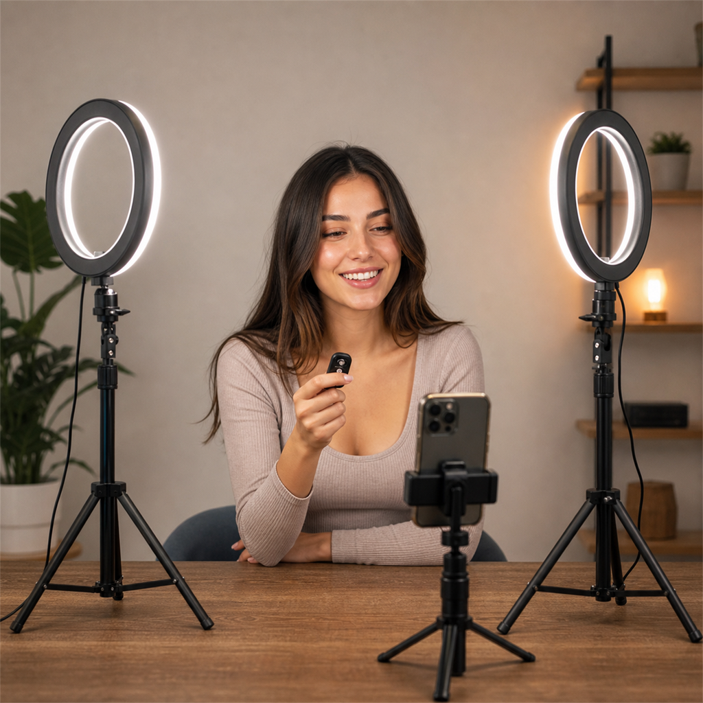 Creator using ring light bundle with bluetooth remote