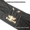 Close-up of the polished gold-tone hardware and ruched stretch knit on the bandeau top
