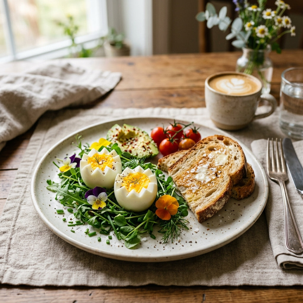 Decorative egg cutter - breakfast plate with zigzag-cut eggs