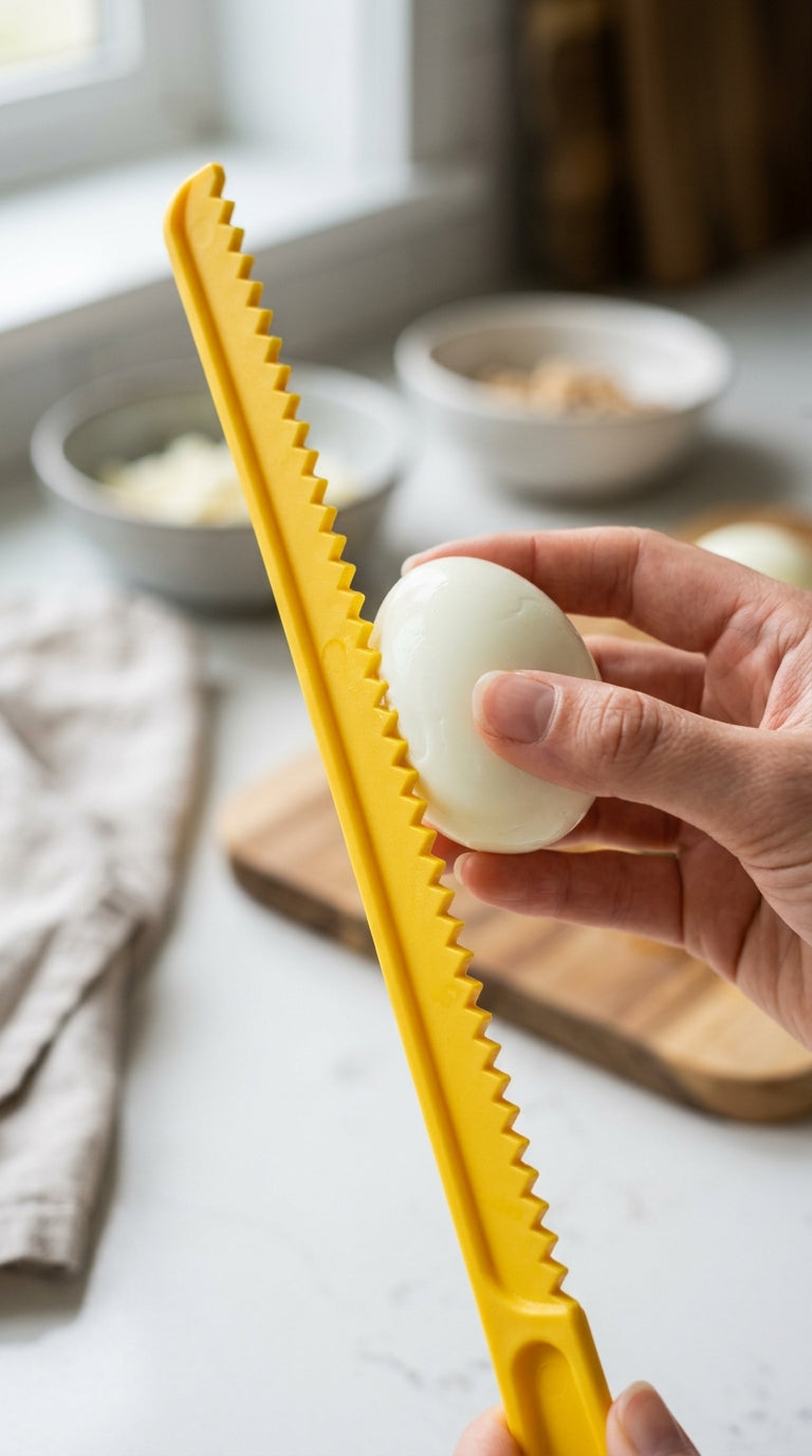 Decorating a hard boiled egg with the egg cutter