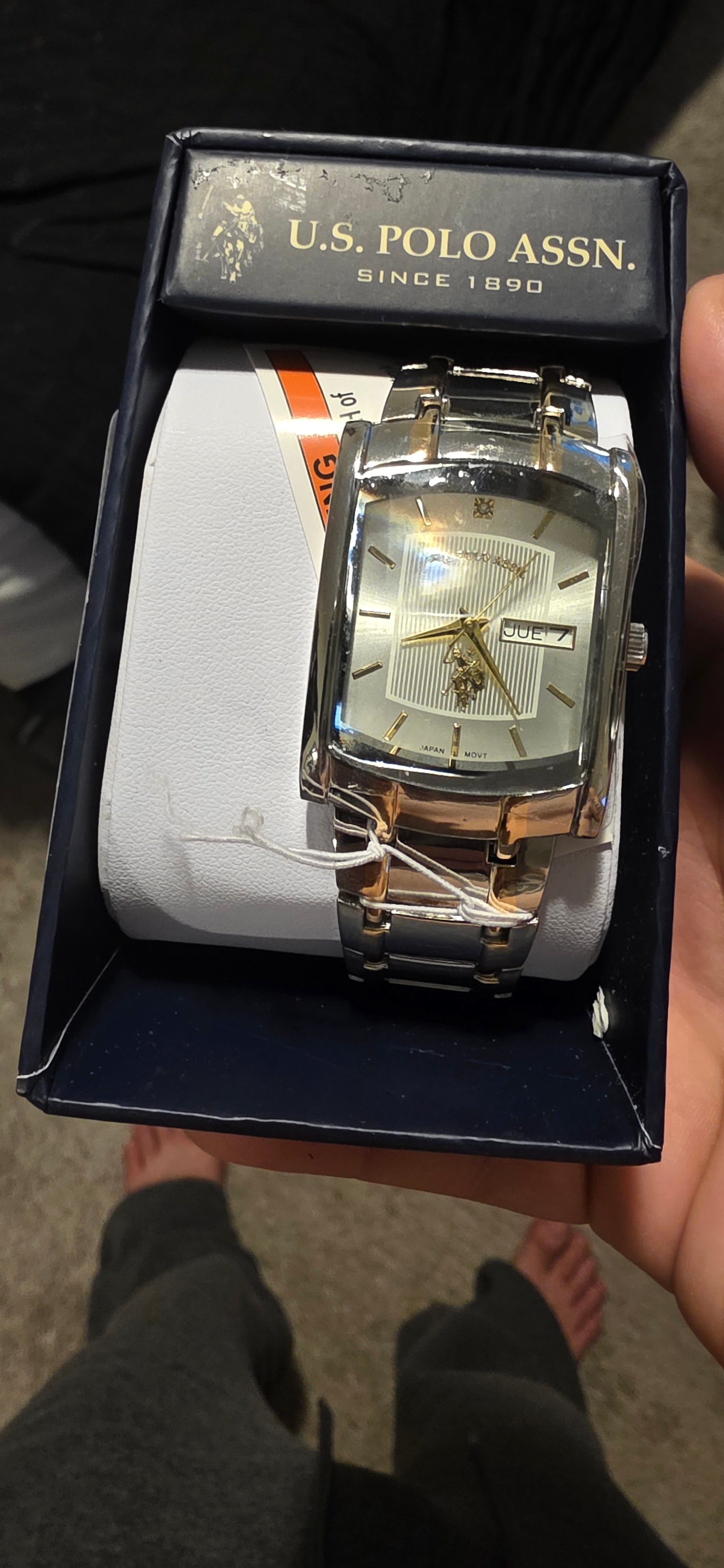 Reloj U.S. Polo Assn. Hombre Dos Tonos Rectangular con Calendario