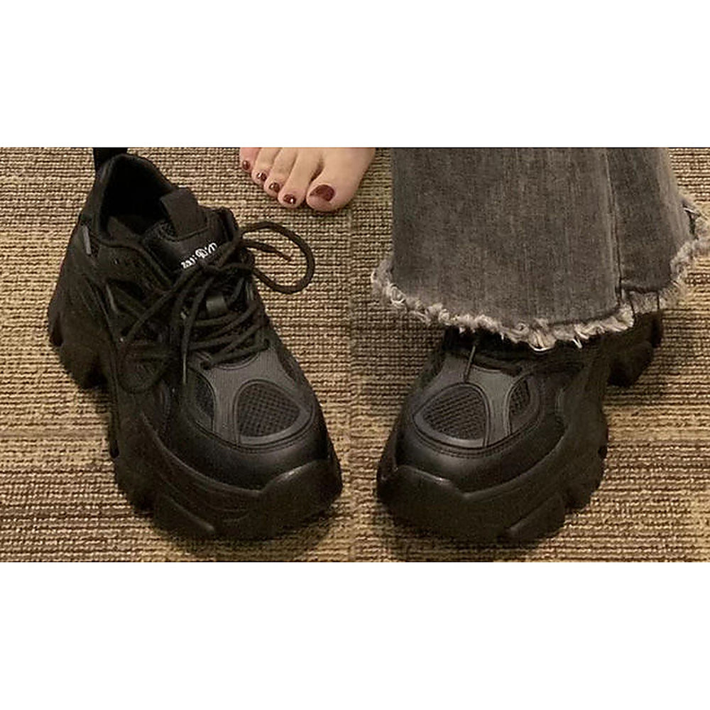 Black colorway womens chunky platform sneakers - pair