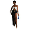 White bandeau top with black high slit maxi skirt two piece set
