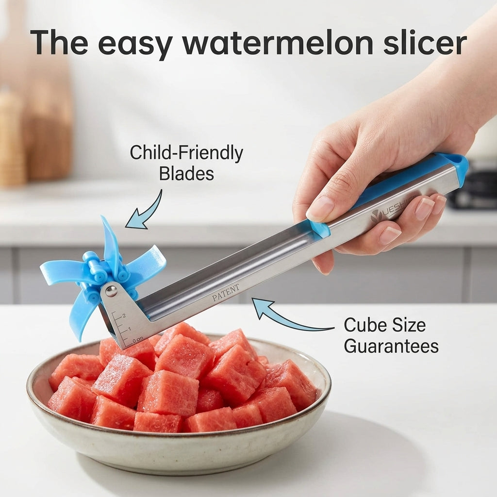 The easy watermelon slicer with child-friendly blades and cube size guarantee